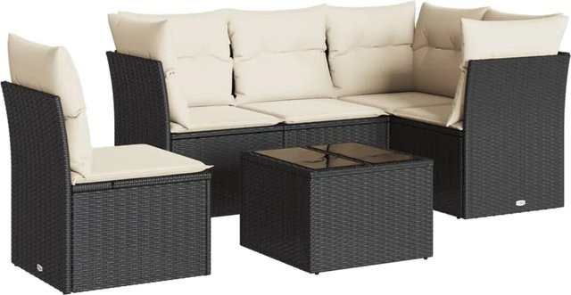 vidaXL 6-tlg Garten-Sofagarnitur aus Poly-Rattan mit Kissen in Schwarz - Bild 1