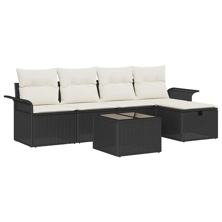 vidaXL Gartensofa-Set 6-teilig aus Poly-Rattan in Schwarz und Beige mit Kissen und L-Form - Bild 2