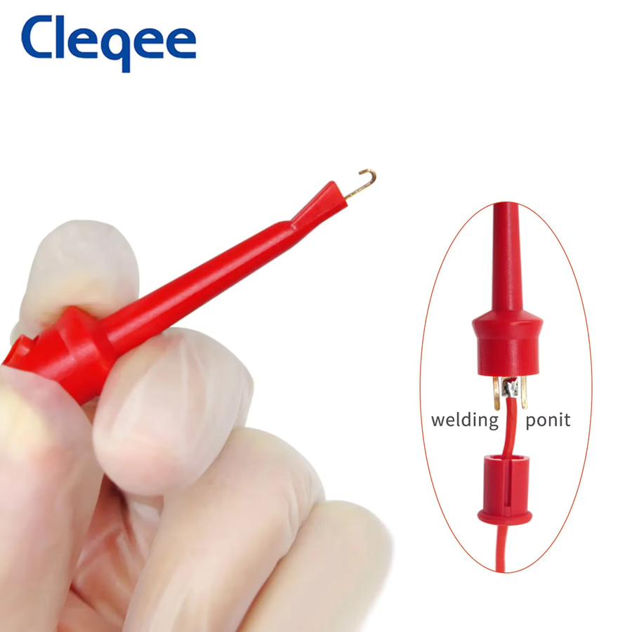 Cleqee 10 Stück Testhakenclip Set mit Dupont männlich/weiblich Überbrückungsdraht aus 26AWG Silikonkabel für Steckbrett, Oszilloskop und Logikanalysator - Bild 2