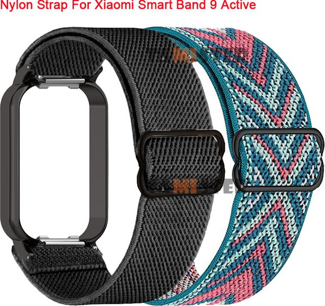 Elastisches Nylon-Armband für Xiaomi Smart Band 9 Aktive und Redmi Band 3 in Grün und Multicolour - Bild 1