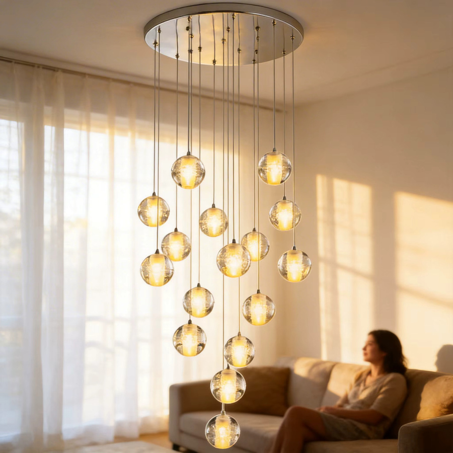Moderne Kristallkugel-Pendelleuchte in Silber mit transparentem Kristall und G4 LED für Wohnzimmer, Küche, Schlafzimmer und Treppenhaus - Bild 2