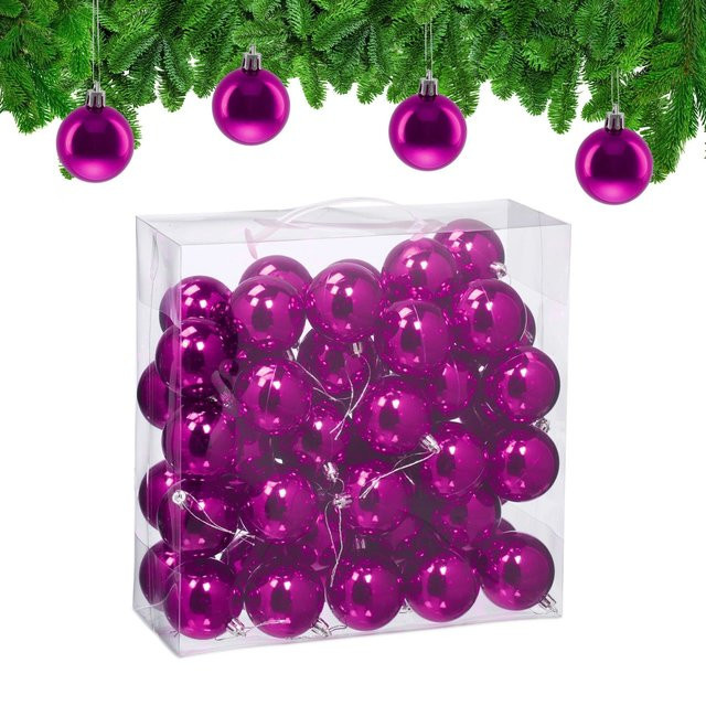 Relaxdays Weihnachtskugeln 50er Set aus Kunststoff in Pink glänzend, Durchmesser: 6 cm, Höhe: 7 cm - Bild 1