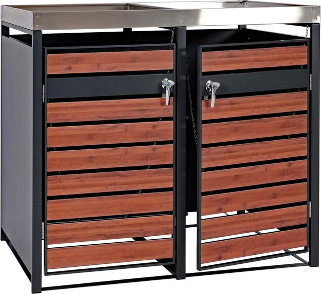 PROREGAL Mülltonnenbox für 2 Tonnen mit Pflanzkasten in Anthrazit und Kirsche-Holzoptik, B/T/H: 125 x 132 x 80 cm - Bild 1