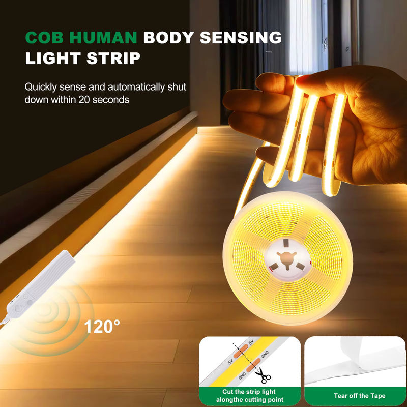 HEGEHE COB LED Bewegungsmelder-Streifen, batteriebetriebenes flexibles Bandseil für Schrankleuchten, erhältlich in Grün, Weiß, Blau, Rosa und Gelb - Bild 2