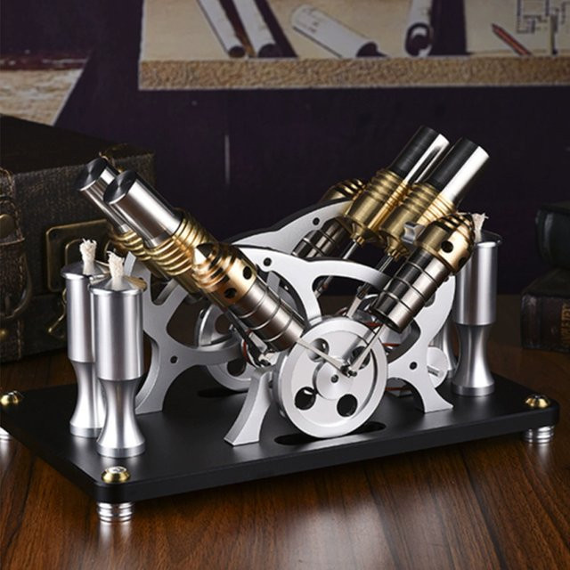Goni Doppelzylinder-Stirlingmotor, Ganzmetall, Stromerzeugungsset - Bild 1