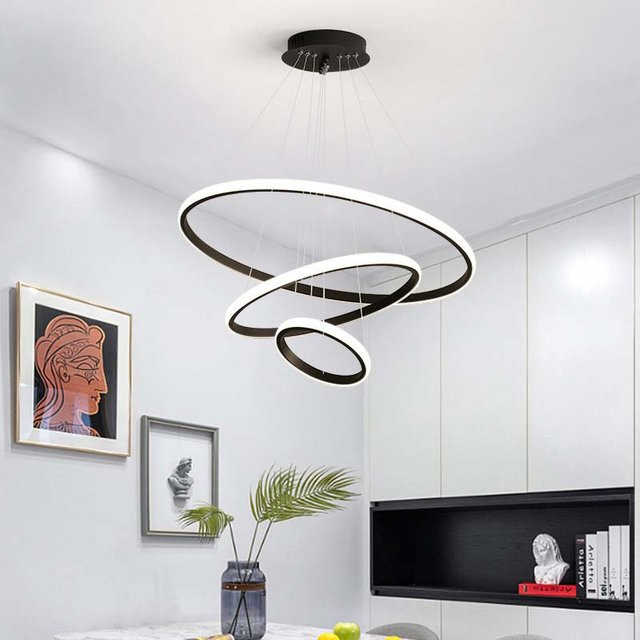 Moderner TRAZOS Ring-Kronleuchter aus Metall in Schwarz für Esszimmer, Wohnzimmer und Schlafzimmer - Bild 1