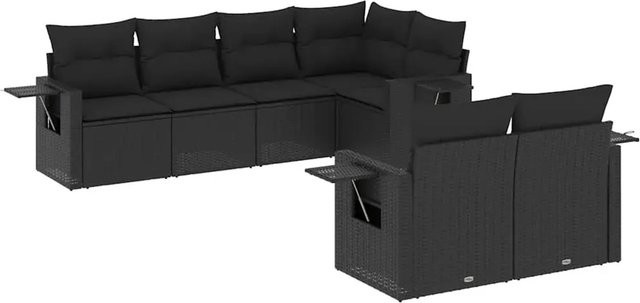 vidaXL 7-tlg Garten-Sofagarnitur in L-Form aus schwarzem Poly-Rattan mit Sitzkissen und Rückenkissen - Bild 1