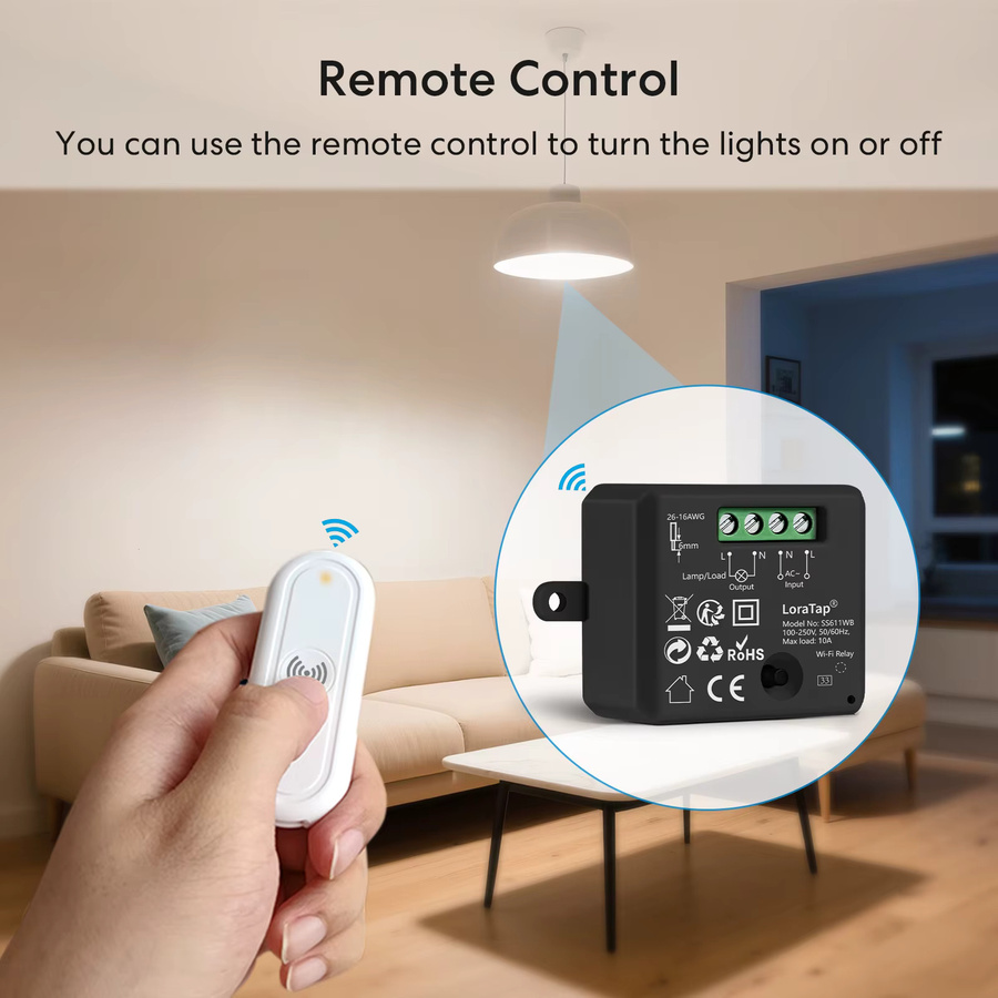 RiooCubee Tuya Smart Life 10A kabelloses Schalter-Relaismodul mit Beacon-Fernbedienung und Timer in Schwarz, kompatibel mit Google Home und Amazon Alexa - Bild 3