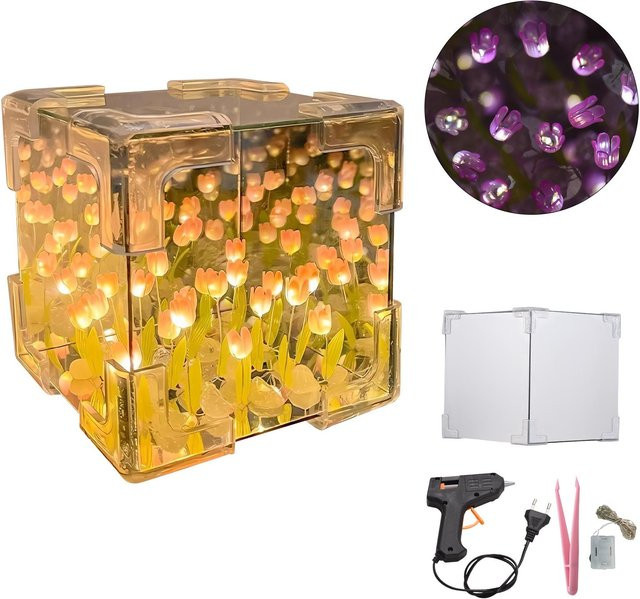 GoolRC DIY Tulpenlampe 2-in-1 Spiegel und Blumen Nachtlicht aus Acryl in Rosa - Bild 1