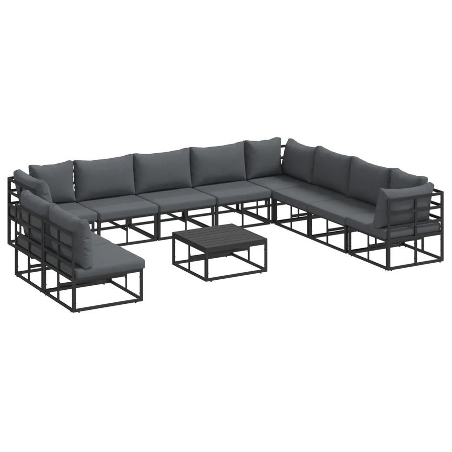 vidaXL Garten-Sofa-Set 11-teilig in Schwarz mit Kissen aus Aluminium und Textilene in U-Form - Bild 2