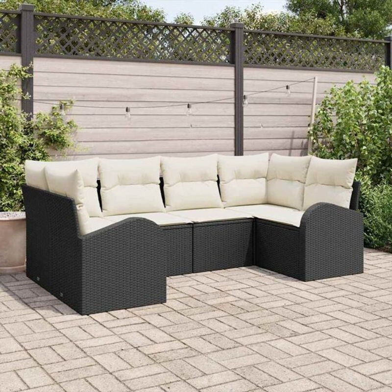 6-teiliges modernes Garten-Sofa-Set mit Kissen aus Poly-Rattan in Schwarz von vidaxl - Bild 1