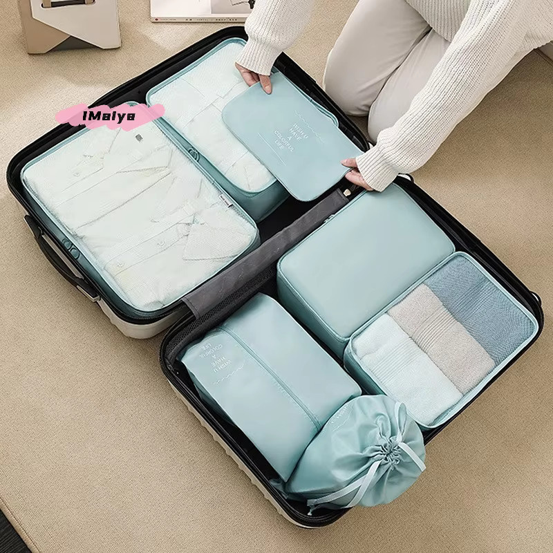 7-teiliges Reise-Organizer-Set aus Stoff für Koffer und Kleidung in Grau und Blau - Bild 2