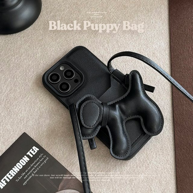 Crossbody Lanyard Handyhülle aus PU Leder mit Kartenhalter für iPhone 16 15 14 13 12 Pro Max in Schwarz - Bild 1