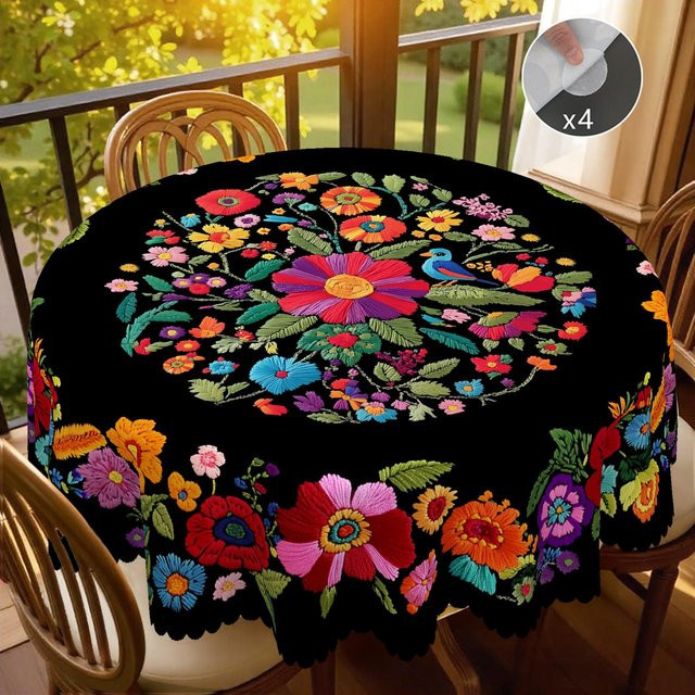 Wasserdichte rechteckige Tischdecke von JINGYUE Pet mit USA Flaggen-Design und Blumenmuster in Rot, Blau und Schwarz, B/T: 152 x 152 cm - Bild 1