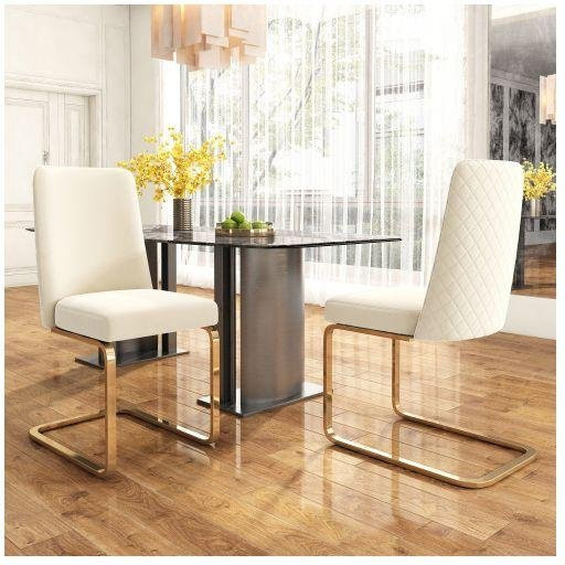 MUVOE Esszimmerstühle aus Samt im 2er-Set mit goldenen Metallbeinen in Beige - Bild 1
