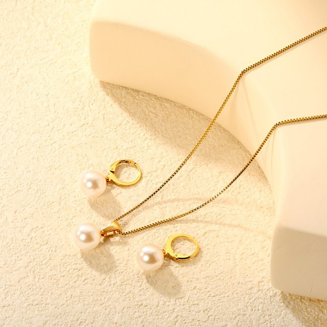 LUXUKISSKIDS Schmuck-Set, Halskette, Ohrringe, Perlenanhänger, vergoldeter Edelstahl, Damen - Bild 1