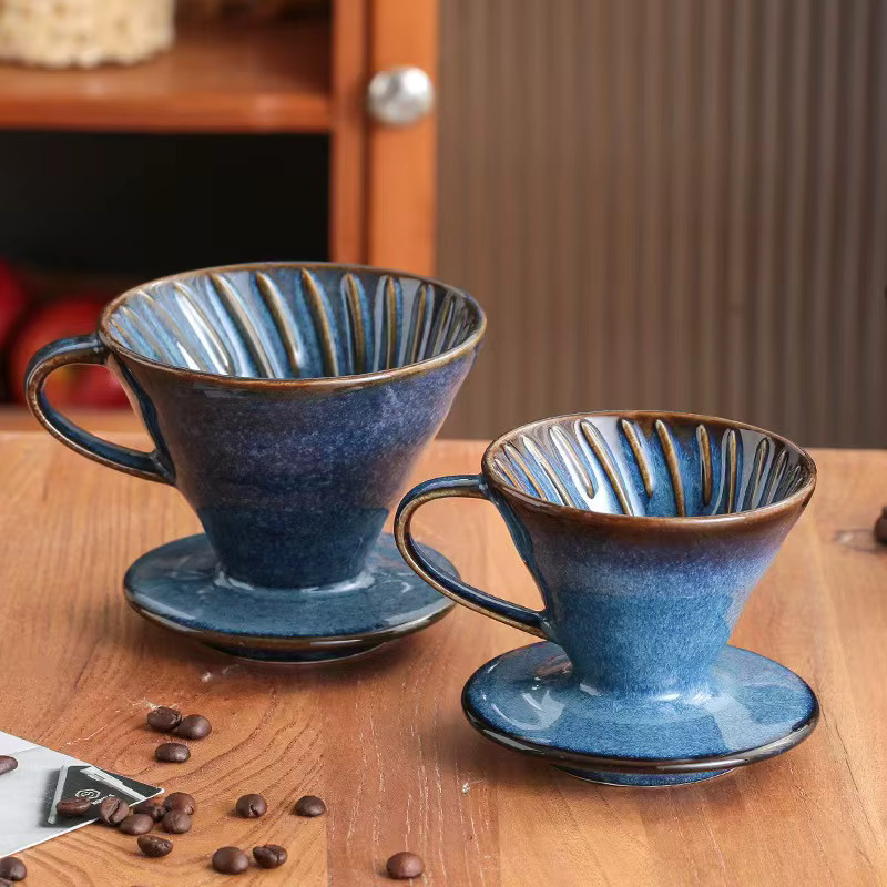 YWDL Keramik-Kaffeefilterbecher in Blau, Wiederverwendbarer V-Form Trichterfilter für Kaffee - Bild 3
