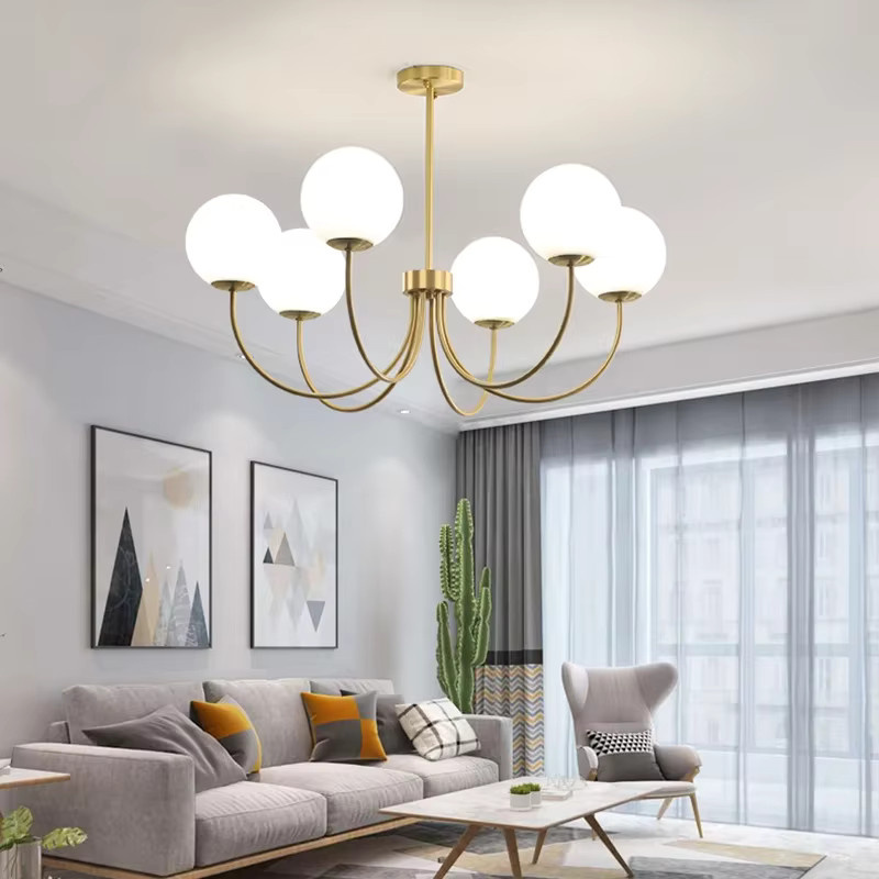 JIANKEXING Kronleuchter aus Glas und Metall für Wohnzimmer, Schlafzimmer oder Esszimmer, moderne Pendelleuchte mit E27 Fassung in Weiß, Schwarz oder Gold/Messing - Bild 1