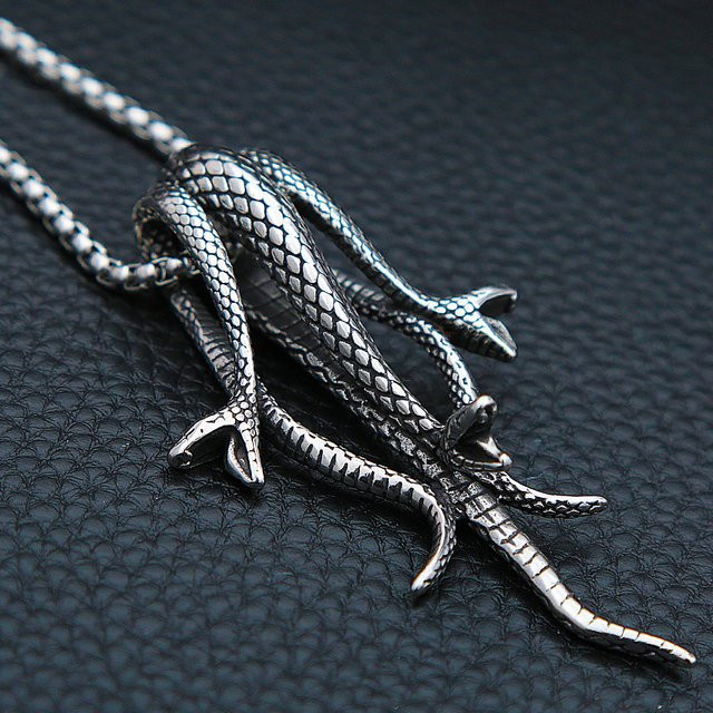 NORTHMAN Halskette, Dreiköpfige Schlange Anhänger, Edelstahl, Silber, Unisex - Bild 1
