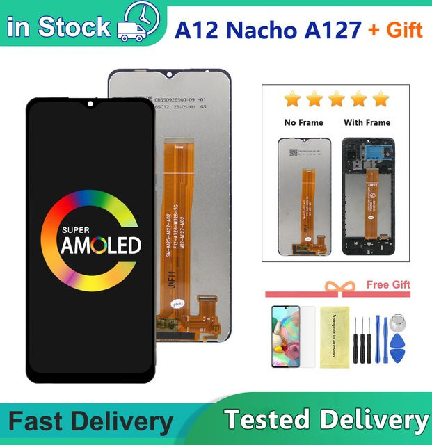 Samsung A12 Nacho SM-A127F LCD Display mit Rahmen und Touchscreen Digitizer Montage in Schwarz 6,5 Zoll - Bild 1