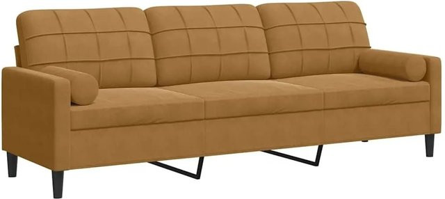 vidaXL 3-Sitzer Sofa aus Samt in Braun mit Zierkissen und abnehmbaren Bezügen, Breite: 226 cm, Tiefe: 80 cm, Höhe: 77 cm - Bild 1