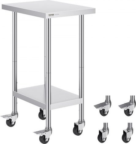 VEVOR Edelstahl Arbeitstisch in Silber mit 4 Rollen und höhenverstellbaren Stufen für die gewerbliche Lebensmittelzubereitung, B/T/H: 61,0 x 45,7 x 95,46 cm - Bild 1