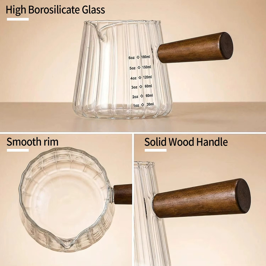 OANKR Glas-Messbecher mit Ausgießer und Holzgriff aus Borosilikatglas, transparent, 177 ml - Bild 3