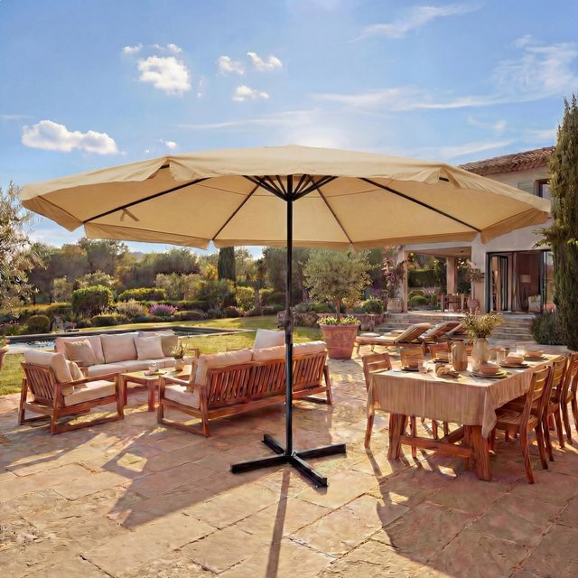 MCW Sonnenschirm Carpi Pro Gastronomie Marktschirm mit Volant aus Polyester und Alu in Beige mit Durchmesser: 5 m - Bild 1