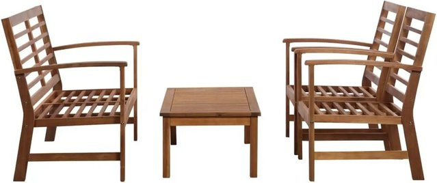 vidaXL Garten-Lounge-Set 4-teilig aus Akazien-Massivholz in Braun mit Tisch, Bank und 2 Stühlen mit Armlehnen - Bild 1