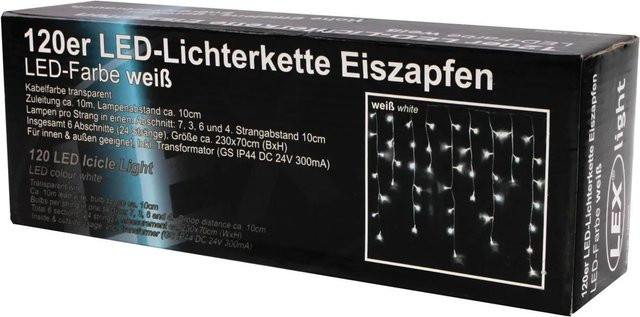 Lex LED Eiszapfen Lichtervorhang mit 120 Lichtern in Weiß für Außen und Innen - Bild 1