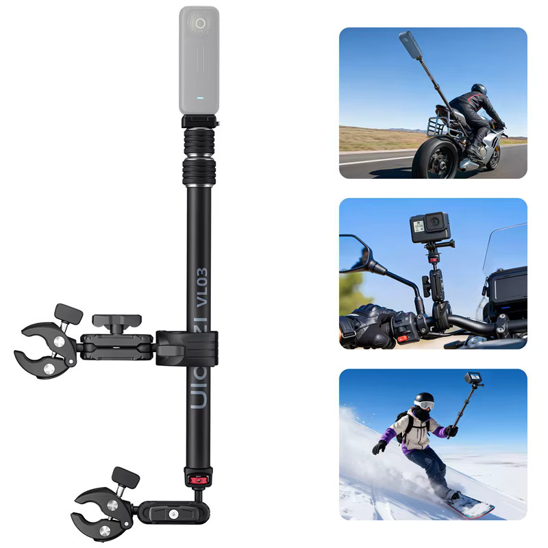 Ulanzi VL03 Motorrad Invision Selfie Stick Halter mit Dual Super Clamp in Schwarz für DJI Pocket 3, Insta 360 und GoPro Action Kameras - Bild 5