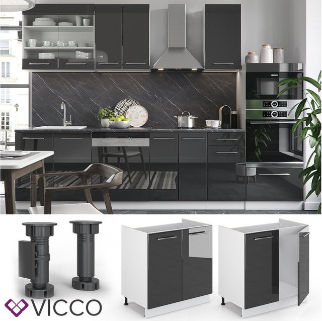 Vicco Spülenunterschrank Fame-Line Küchenzeile in Anthrazit und Weiß Hochglanz Breite: 80 cm - Bild 1