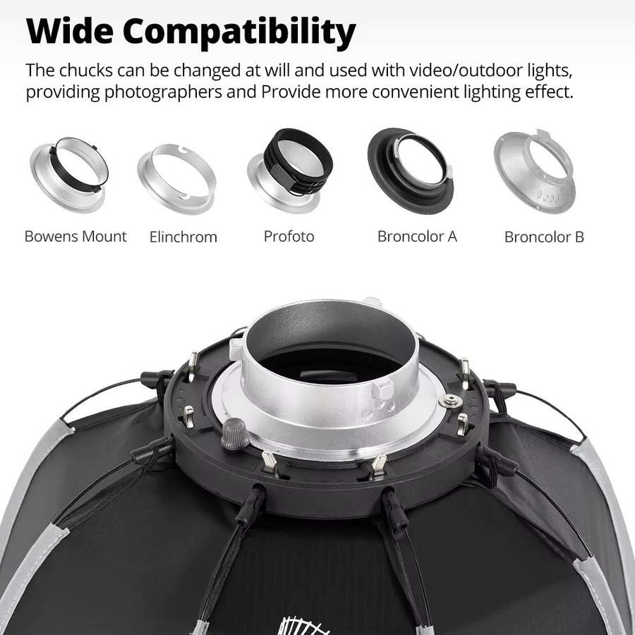 Ambitful Oktagon Softbox mit Wabengitter und Schnellverschluss Bowens Mount für PS45 PS30SE PS50SE PF30SE PF40SE in Schwarz - Bild 5