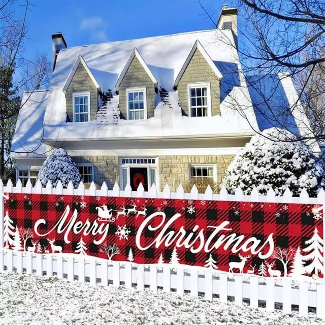 VIKAMA Weihnachts-Banner im Karo-Design für Außenbereich und Zaun, rot-schwarz, B/H: 180 x 35 cm - Bild 1