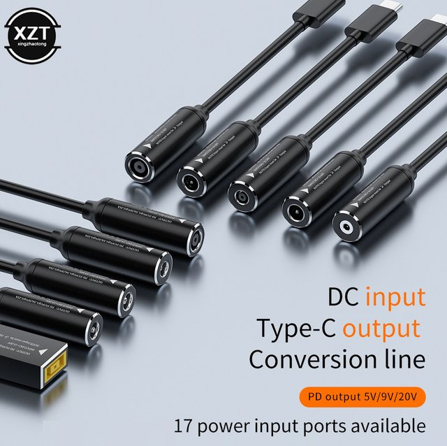 WYMECT 65W DC zu USB C PD Netzteil Konverter in Schwarz für Laptop Ladegeräte mit 5,5x2,5 mm, 7,4x5,0 mm oder 4,5x3,0 mm Anschluss zu Typ C für Xiaomi, Samsung und Lenovo - Bild 1