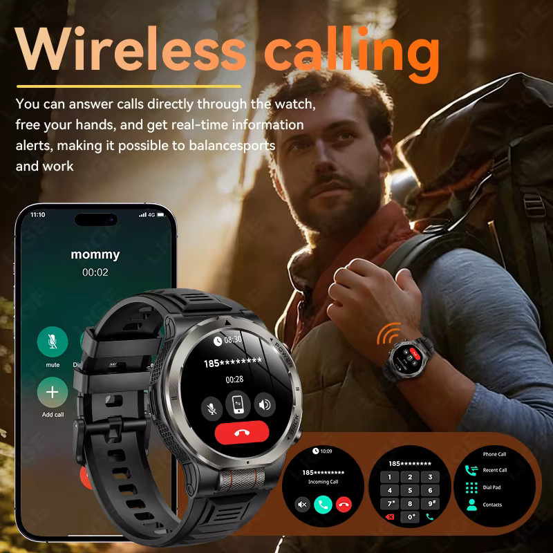 LIGE Militärische Smartwatch in Schwarz mit 1,43 Zoll AMOLED-Bildschirm, 1100mAh Akku, Bluetooth-Anruffunktion und 3ATM Wasserdichtigkeit - Bild 2