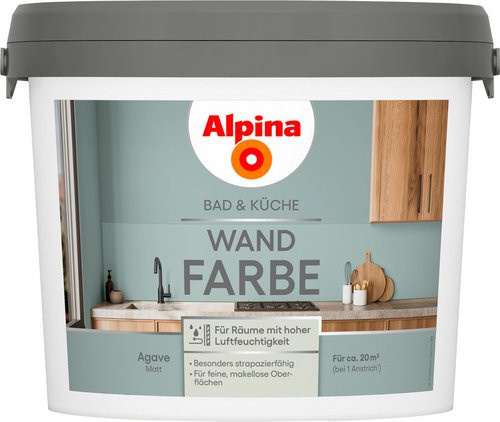 Alpina Farben Wandfarbe Bad & Küche Agave in Grau, matt, 2,5 l - Bild 1