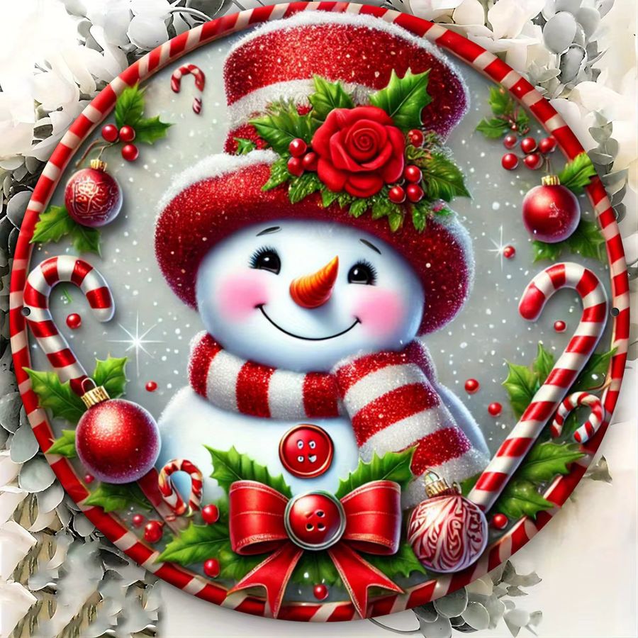 Potdemiel Rundes Eisen-Metallschild mit Schneemann-Design in Multicolor, Durchmesser: 20,3 cm - Bild 3