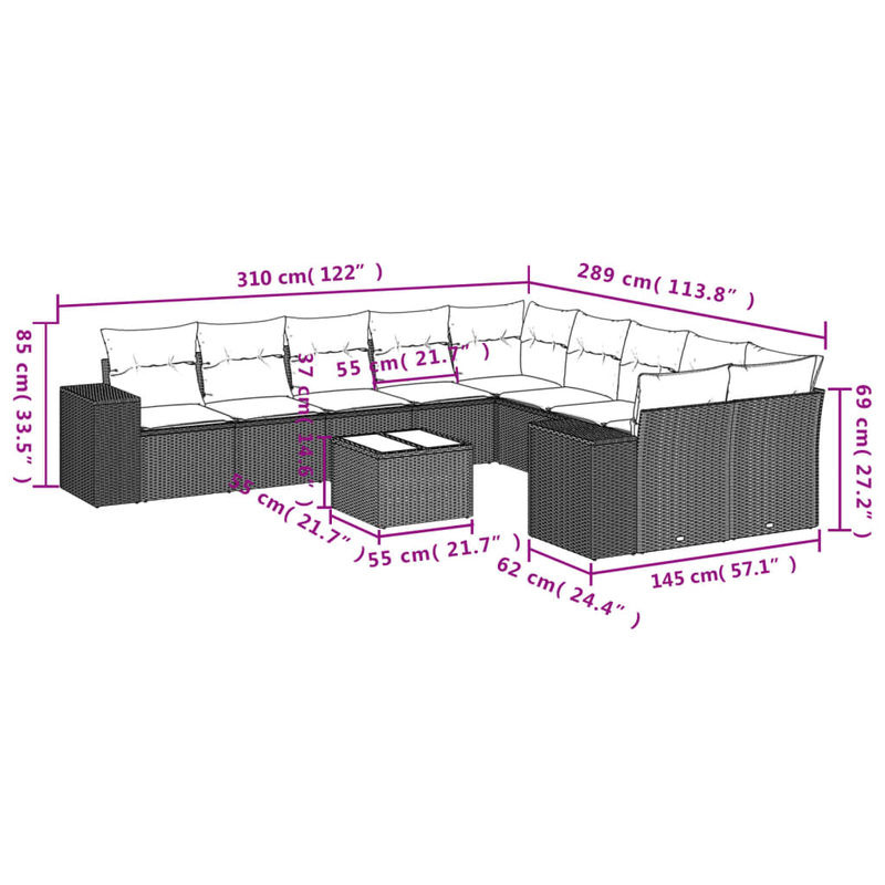 Vidaxl Garten-Sitzgruppe aus schwarzem Rattan mit Kissen und Glastisch für Erwachsene im modernen Design - Bild 2