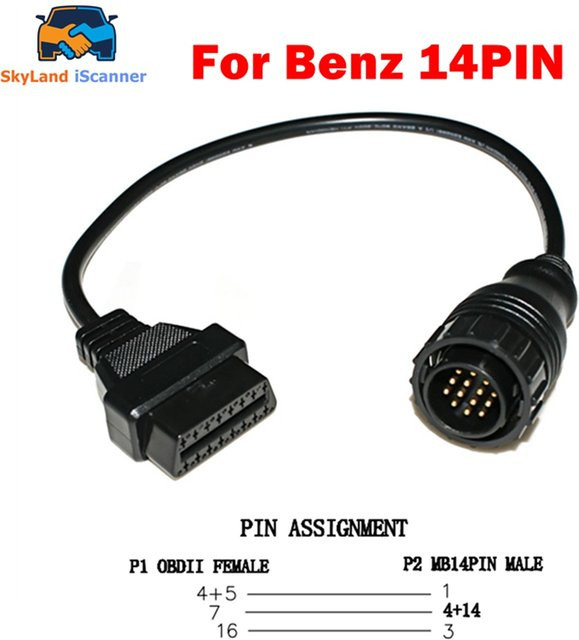 OBD2 Adapter Kabel für Mercedes Benz 14 Pin auf 16 Pin Diagnose Stecker in Schwarz - Bild 1