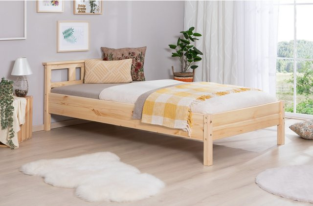 TiCAA Bett Merci aus Kiefer Natur in Braun im skandinavischen Design - Bild 1