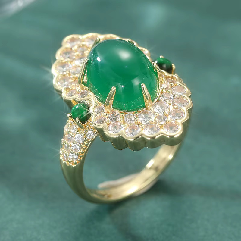 Damenring, Gold, grüner Stein, klassisch - Bild 3
