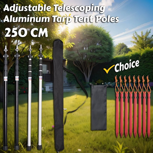 2er-Set Teleskop-Plane-Stangen aus Aluminium in Silber, verstellbar bis 2,5 m für Camping, Markise und Zelt-Baldachin - Bild 1