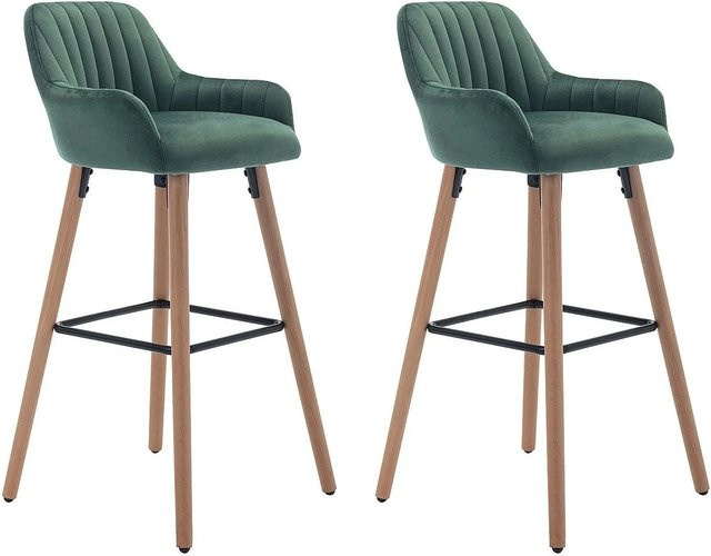 Vente-unique Barhocker Eleana in Smaragdgrün aus Samt mit Metallgestell, Höhe: 47 cm - Bild 1