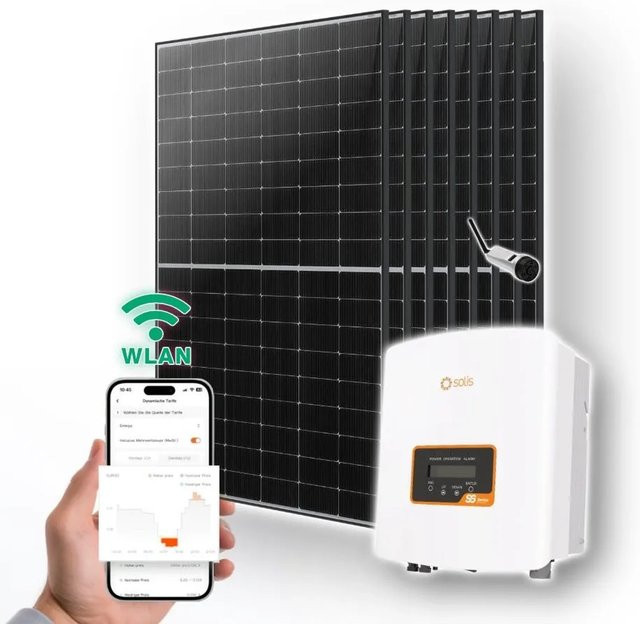 PVundSO 3000W Photovoltaik-Solaranlage mit Solis Wechselrichter, WLAN-Stick und 8x 445W JA Solar bifazialen Modulen in Schwarz - Bild 1