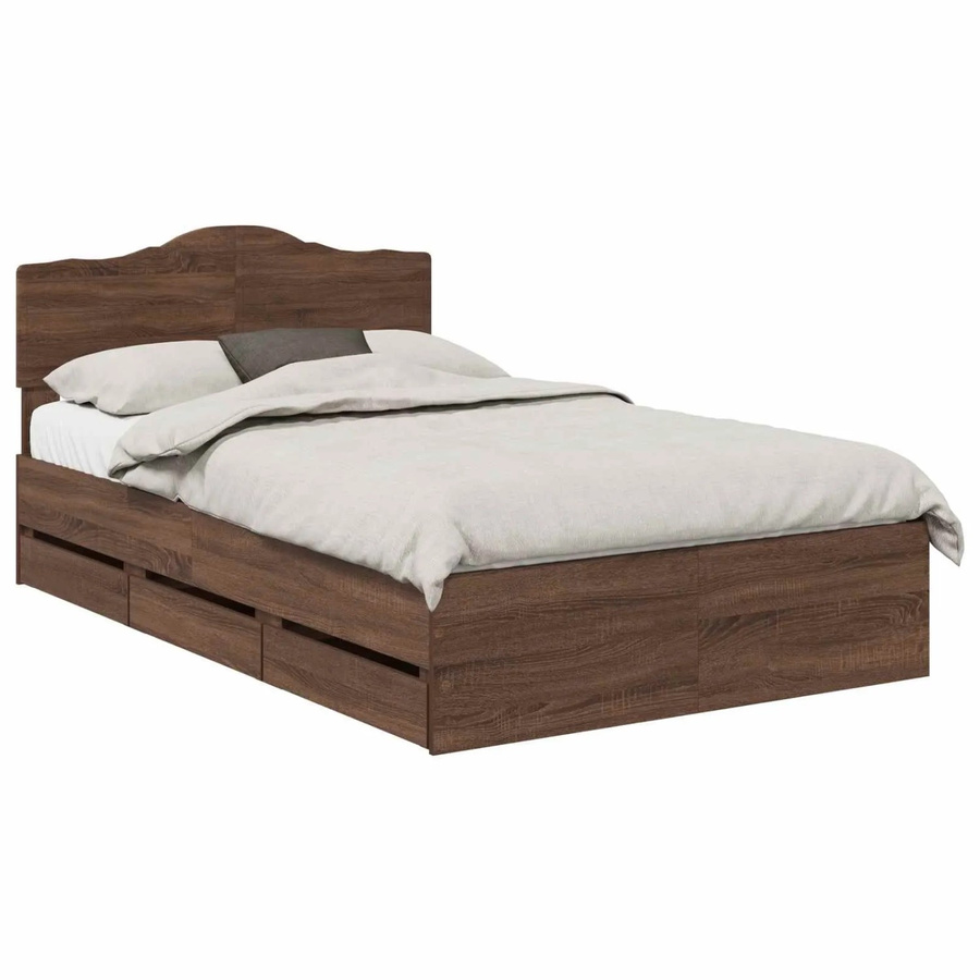 vidaXL Bettrahmen in Eiche Braun mit Schubladen und modernem Design, B/T/H: 120 x 200 x 90 cm - Bild 2