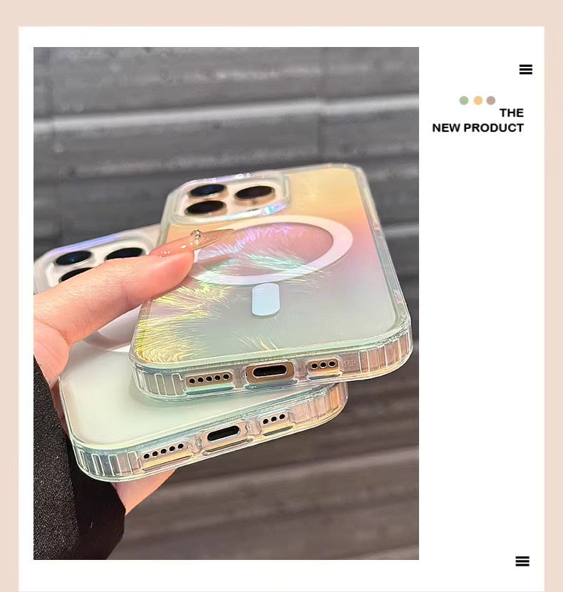 Laser-Gradient-Feder Handyhülle für Apple iPhone 15 Pro Max, 16E, 17 Air, 14 Plus und 13 Pro, sturzsichere magnetische Hülle in Multicolour - Bild 4