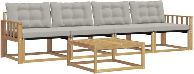 vidaXL Outdoor-Sofagarnitur aus Akazienholz mit Textilene-Bezug und Kissen, 5-teilig, Weiß und Grau, B/T/H: 79 x 79 x 37 cm - Bild 1