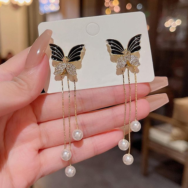 YIRAN Jewelry Ohrringe, Schmetterling, Quaste, Damen, weiß - Bild 1