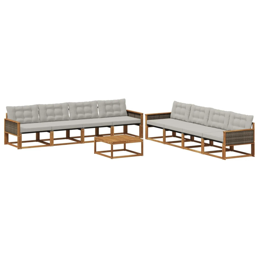vidaXL Outdoor-Sofagarnitur aus Akazienholz mit Textilene und Kissen, Grau/Natur - Bild 2